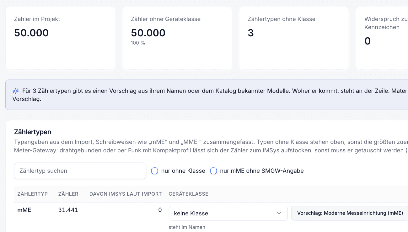 Gerätetypen aus dem Import im Rolloutmanager